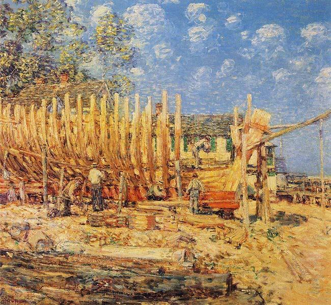 Childe Hassam Building a Schooner, Provincetown oil painting image